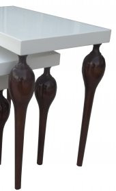 Zigon ILGZ-13673 Tombul Model sehpa Kayın ayak kaplama Parlak beyaz-Ceviz uyum - 3