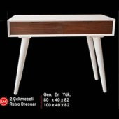 Dresuar 13503 Torna Model Kayın RETRO ayak MDF tabla Beyaz CEVİZ uyum El Yapı - 3
