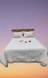 Yatak Örtüsü 13545 Zümrüt Çift Kişilik Dantelli Toz Pembe %80 Pamuk El Yapım - 4