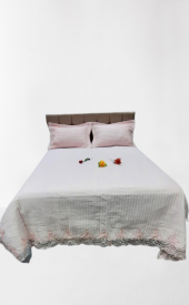 Yatak Örtüsü 13545 Zümrüt Çift Kişilik Dantelli Toz Pembe %80 Pamuk El Yapım - 5