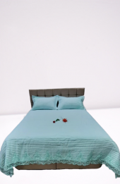 Yatak Örtüsü 13543 Zümrüt Çift Kişilik Dantelli AÇIK MAVİ %80 Pamuk El Yapım - 5