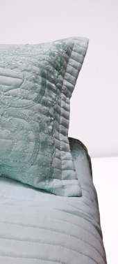 Yatak Örtüsü 13543 Zümrüt Çift Kişilik Dantelli AÇIK MAVİ %80 Pamuk El Yapım - 6