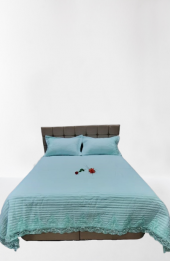 Yatak Örtüsü 13543 Zümrüt Çift Kişilik Dantelli AÇIK MAVİ %80 Pamuk El Yapım - 4