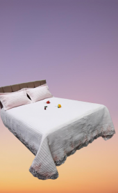 Yatak Örtüsü 13545 Zümrüt Çift Kişilik  Dantelli Toz Pembe %80 Pamuk El Yapım - 2