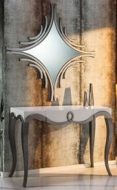 Dresuar 13261 CNC Klasik ASLAN  Kayın ayak KABARTMA Parlak Beyaz-GÜMÜŞ GRİ Elyapı thumbnail 1