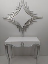 Dresuar 13261 CNC Klasik ASLAN  Kayın ayak KABARTMA Parlak Beyaz-GÜMÜŞ GRİ Elyapı thumbnail 4