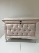 Çeyiz 13232 SANDIK Kapitone Büyük 3lü Model PEMBE Kadife Kumaş İçi Tela El Yapım - 2