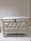 Çeyiz13233 SANDIK Kapitone Büyük 3lü Model KREM Kadifemsi Kumaş İçi tela El Yapım - 2