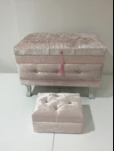 Çeyiz 13234 SANDIK Kapitone Küçük set Model PEMBE Kadife Kumaş İçi tela El Yapım - 1