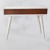 Dresuar 12914 Torna Retro Ahşap Kayın ayak MDF tabla Beyaz-CEVİZ uyum El Yapım - 3
