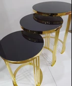 Brc 12747 C Beyaz Mermer Temper siyah cam Metal Gold Renk Kaplama Ayak El yapım thumbnail 1