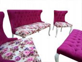 Berjer 12525 ÇAY SET Kayın ASLAN Ayak Model Parlak Beyaz Kapitone Babayface Kumaş - 5