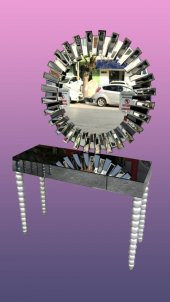 Dresuar 12457 GÜNEŞ Model Kayın ELMA Parlak Lake GRİ ayak Yuvarlak ayna El yapım - 1