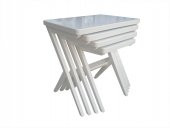 Zigon 12422 ÇAPRAZ AYAK Sehpa Model Kayın Parlak Beyaz Lake Boy Kutusevk El yapım - 1