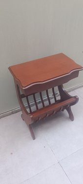 Gazete 12600 Sehpa Model Kayın MDF Torna tabla Parlak Ceviz Boya Tutmalık El Yapı - 1