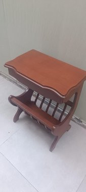 Gazete 12600 Sehpa Model Kayın MDF Torna tabla Parlak Ceviz Boya Tutmalık El Yapı - 8