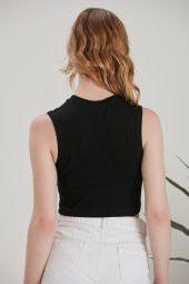 Halter Yaka Penye Beyaz Crop Top - 4
