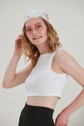 Halter Yaka Penye Beyaz Crop Top - 6