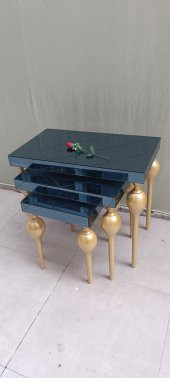 Zigon ILGZ 12620 TOMBUL Model Kayın ayak  MDF tabla gold Çizgi  Füme cam Kaplama thumbnail 9