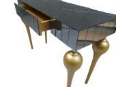 Dresuar 12388 TOMBUL ayak Model Kayın MDF tabl Parlak gold Ayak Füme cam Kaplama - 6