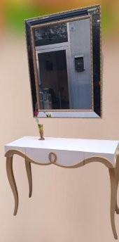 Dresuar 90012 CNC Kabartma Hayal Ayna Gold beyaz Uyum Ahşp MDF Kayın Ayk El yapım - 4