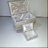 Çeyiz 12352 SANDIK Kapitone Büyük 3lü Model KREM Kadife Kumaş İçi tela El Yapım - 2