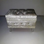 Çeyiz 12352 SANDIK Kapitone Büyük 3lü Model KREM Kadife Kumaş İçi tela El Yapım - 4