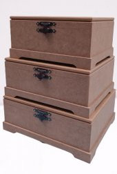 Hobi 90023 Dekoratif Model 3lü Makyaj Kutu Set Ahşap HAM MDF El Yapımı - 3