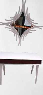 Dresuar 90016 MODEL Ahşap Kayın Retro Ayak Çift Çekm CNC Ayna Beyaz Cevz El Yapım - 2