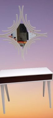 Dresuar 90016 MODEL Ahşap Kayın Retro Ayak Çift Çekm CNC Ayna Beyaz Cevz El Yapım - 3