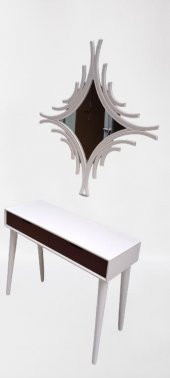 Dresuar 90016 MODEL Ahşap Kayın Retro Ayak Çift Çekm CNC Ayna Beyaz Cevz El Yapım - 5