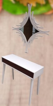 Dresuar 90016 MODEL Ahşap Kayın Retro Ayak Çift Çekm CNC Ayna Beyaz Cevz El Yapım - 6