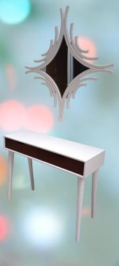 Dresuar 90016 MODEL Ahşap Kayın Retro Ayak Çift Çekm CNC Ayna Beyaz Cevz El Yapım - 7