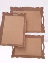 Hobi 90030 Dekoratif Model Üçlü Tepsi Seti Dalgalı Kenar Ahşap HAM MDF El Yapımı - 2