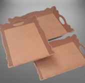 Hobi 90030 Dekoratif Model Üçlü Tepsi Seti Dalgalı Kenar Ahşap HAM MDF El Yapımı - 3