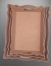 Hobi 90030 Dekoratif Model Üçlü Tepsi Seti Dalgalı Kenar Ahşap HAM MDF El Yapımı - 6