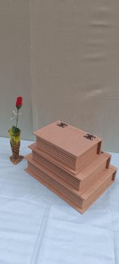 Hobi 90033 Dekoratif Model Üçlü Takı Kutusu Ahşap HAM MDF El Yapımı - 1
