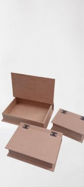 Hobi 90033 Dekoratif Model Üçlü Takı Kutusu Ahşap HAM MDF El Yapımı - 3