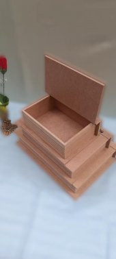 Hobi 90033 Dekoratif Model Üçlü Takı Kutusu Ahşap HAM MDF El Yapımı - 7