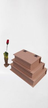 Hobi 90033 Dekoratif Model Üçlü Takı Kutusu Ahşap HAM MDF El Yapımı - 8