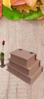 Hobi 90033 Dekoratif Model Üçlü Takı Kutusu Ahşap HAM MDF El Yapımı - 10