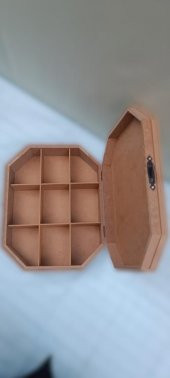 Hobi 90039 Dekoratif Takı Kutu Çokgen Model Klips Bölme HAM Ahşap MDF El Yapımı - 3