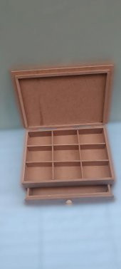 Hobi 90040 Dekoratif Takı Makyaj Kutu Model Çekm Bölmeli HAM Ahşap MDF El Yapımı - 5