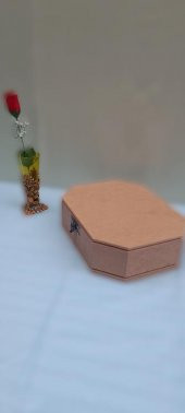 Hobi 90039 Dekoratif Takı Kutu Çokgen Model Klips Bölme HAM Ahşap MDF El Yapımı - 6