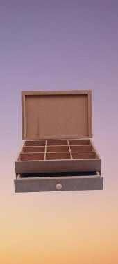 Hobi 90040 Dekoratif Takı Makyaj Kutu Model Çekm Bölmeli HAM Ahşap MDF El Yapımı - 6