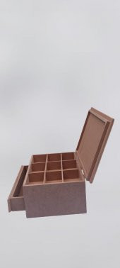 Hobi 90040 Dekoratif Takı Makyaj Kutu Model Çekm Bölmeli HAM Ahşap MDF El Yapımı - 7