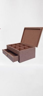 Hobi 90040 Dekoratif Takı Makyaj Kutu Model Çekm Bölmeli HAM Ahşap MDF El Yapımı - 8