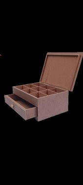 Hobi 90040 Dekoratif Takı Makyaj Kutu Model Çekm Bölmeli HAM Ahşap MDF El Yapımı - 9
