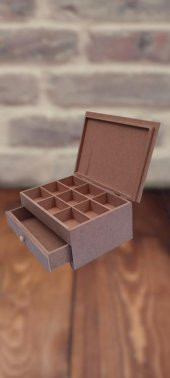 Hobi 90040 Dekoratif Takı Makyaj Kutu Model Çekm Bölmeli HAM Ahşap MDF El Yapımı - 10