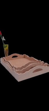 Hobi 90035 Dekoratif tepsi Seti Üçlü Model HAM Ahşap MDF El yapımı - 7